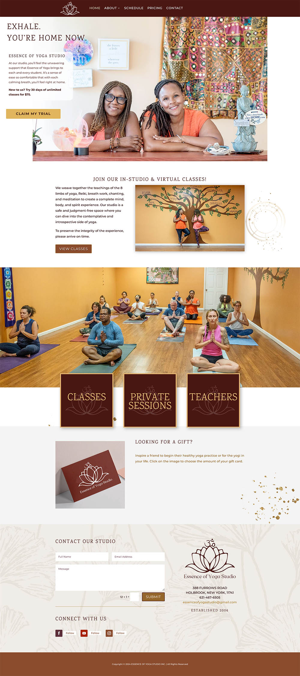 essence of yoga studio website redesign