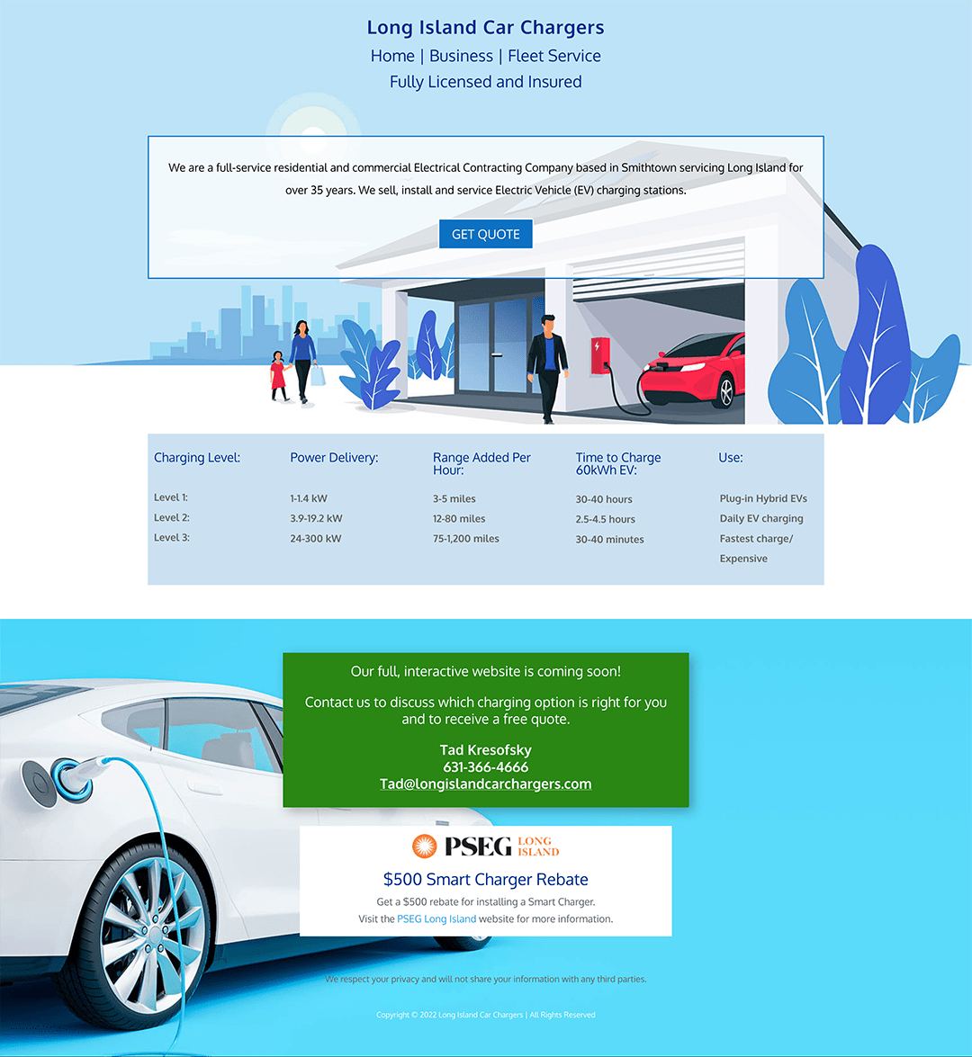 long island car chargers website design